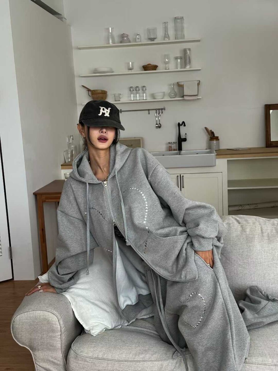 鉚釘愛心休閒套裝-4