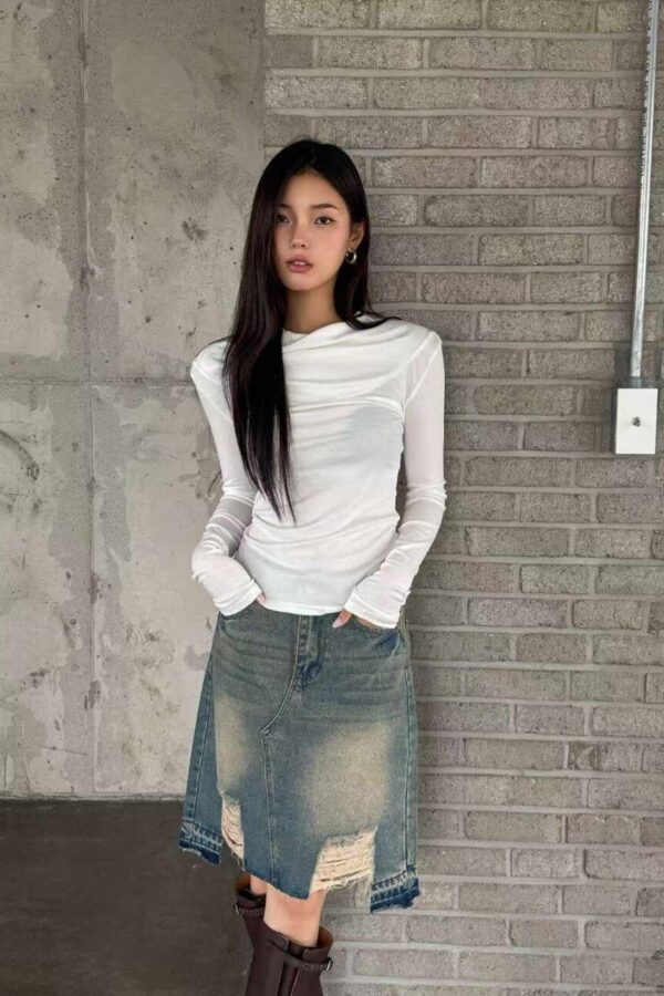 露背綁帶垂墜感長袖