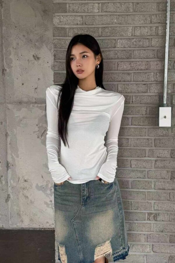 露背綁帶垂墜感長袖-1