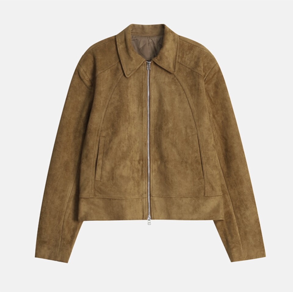 短款袖口拉鍊翻領麂皮絨夾克-5