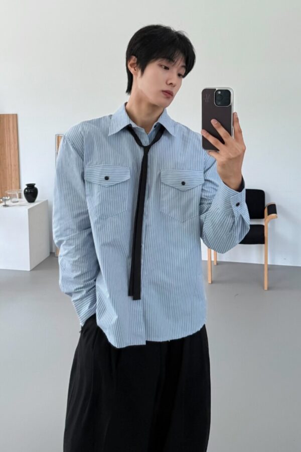 雙口袋條紋襯衫