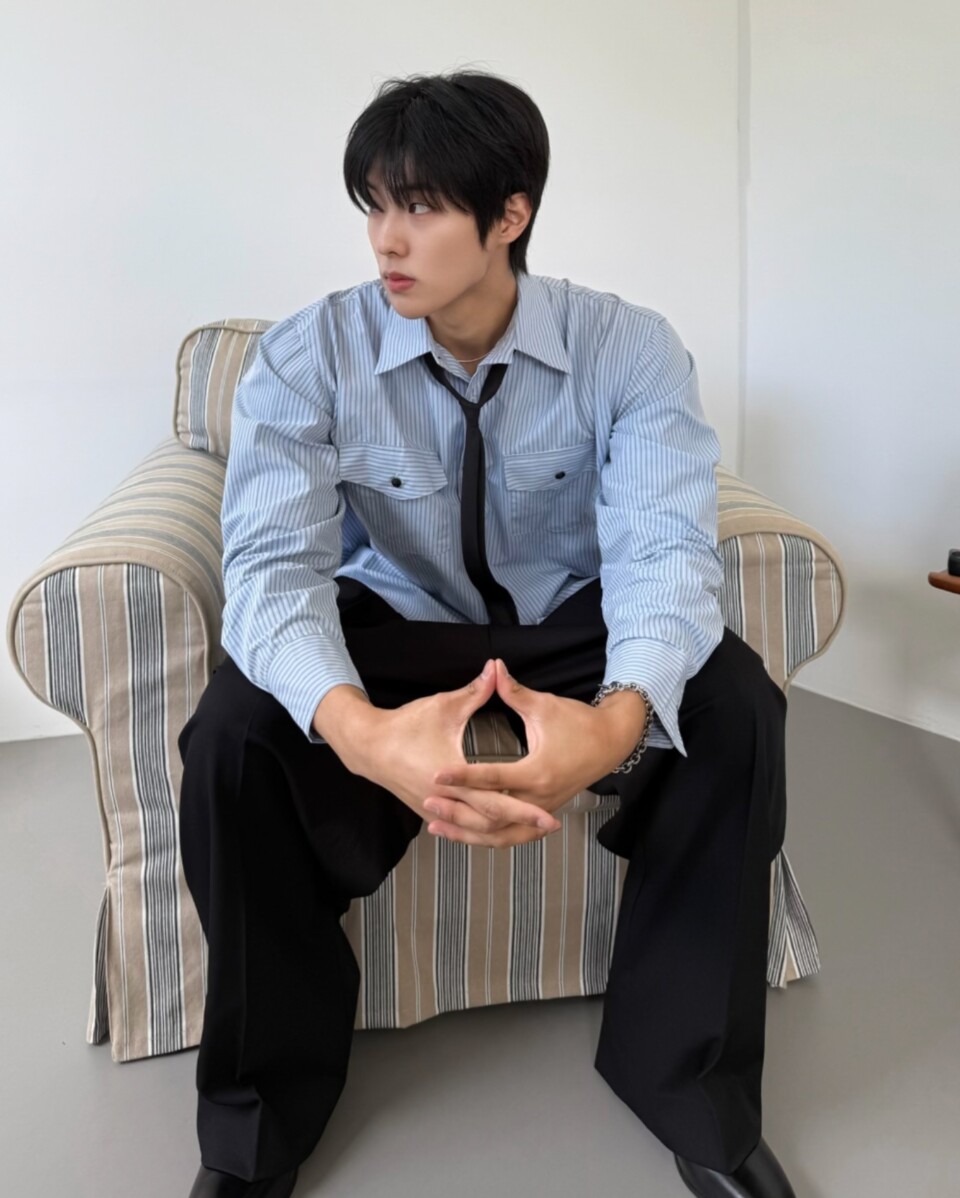 雙口袋條紋襯衫-1