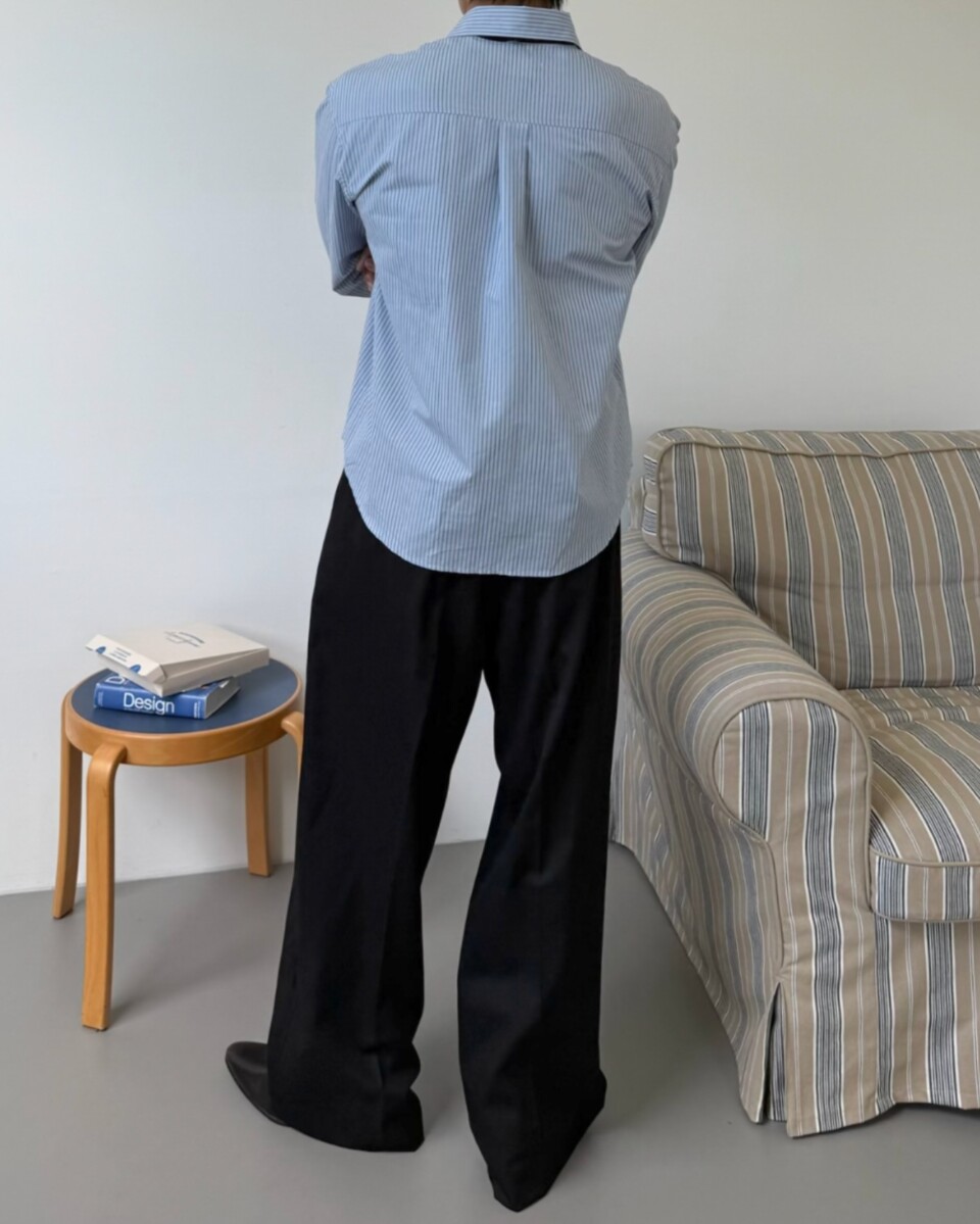 雙口袋條紋襯衫-5