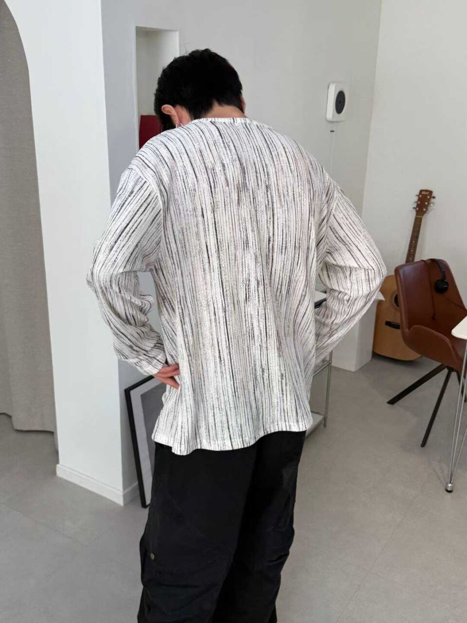 錯位系扣混色條紋寬松T恤:圖片 6