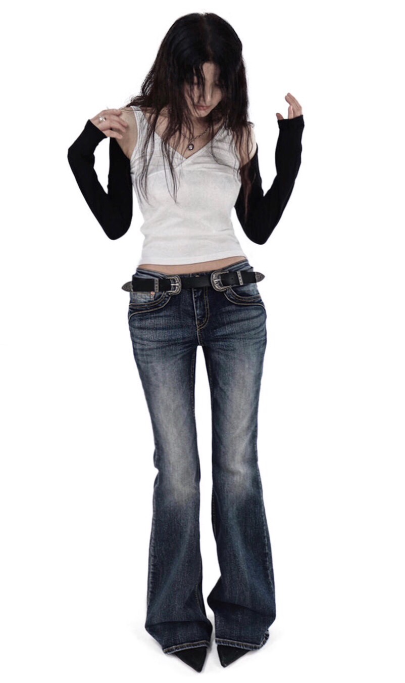 修身水洗微喇牛仔褲-2