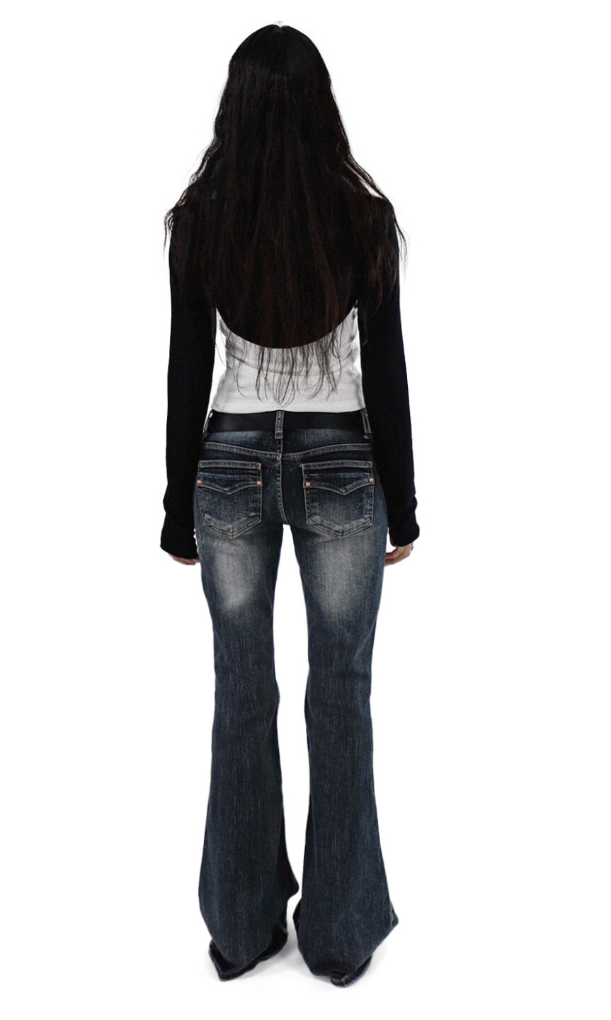 修身水洗微喇牛仔褲-5