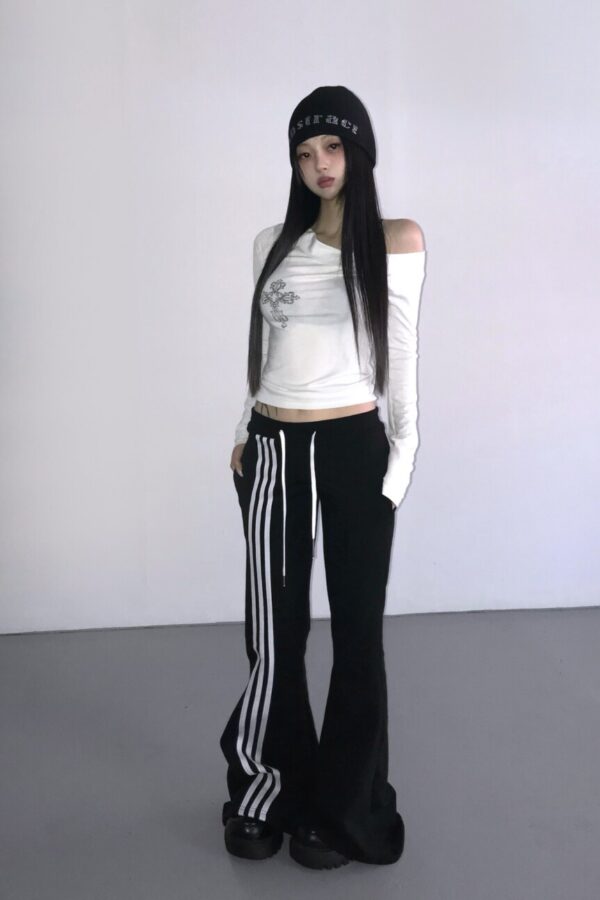 修身側邊線微喇運動褲-1