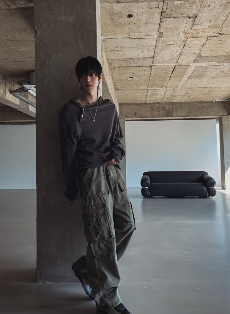 工裝口袋水洗闊腿休閒褲