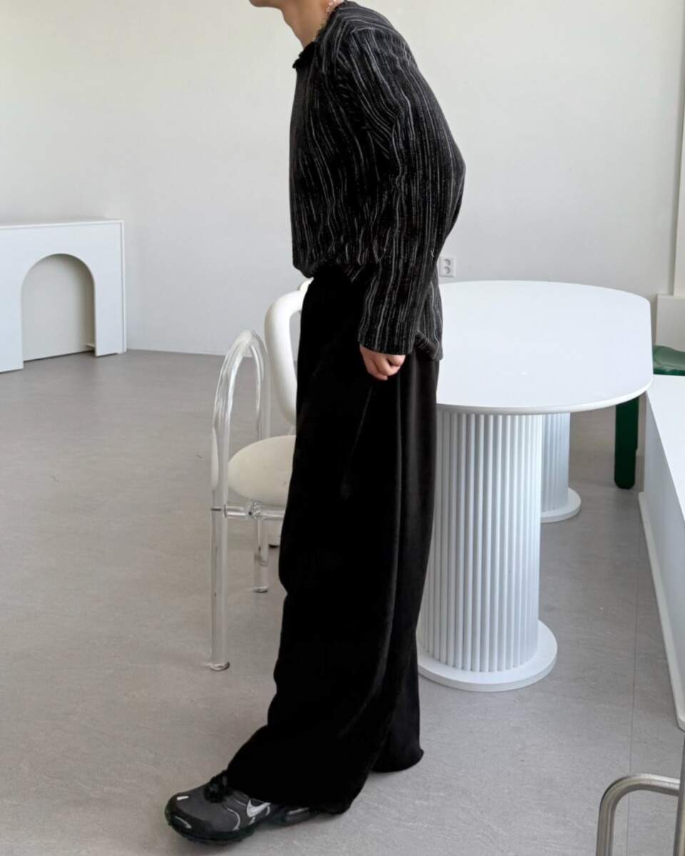 錯位系扣混色條紋寬松T恤-2