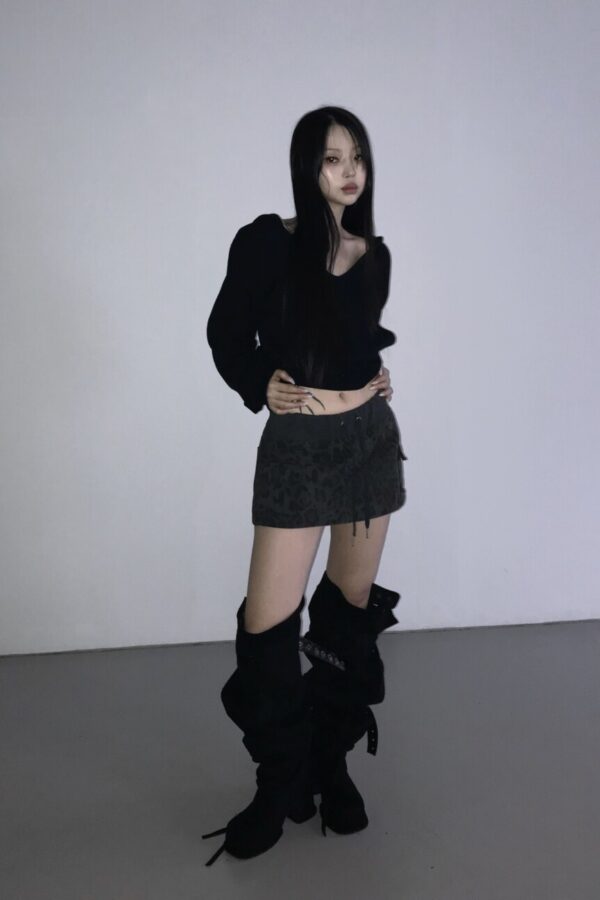 豹紋工裝短裙