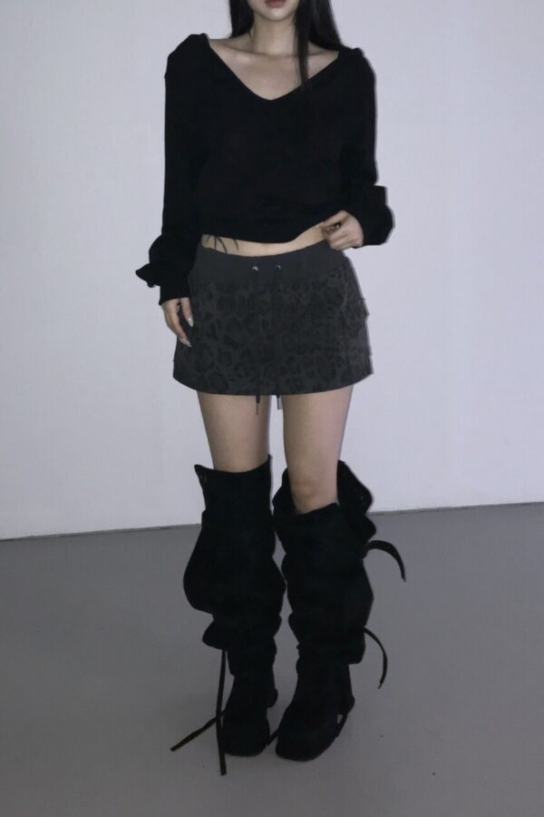 豹紋工裝短裙-1