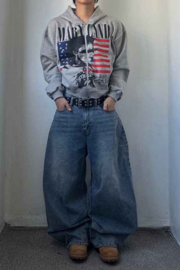 美式印花拉鍊連帽外套