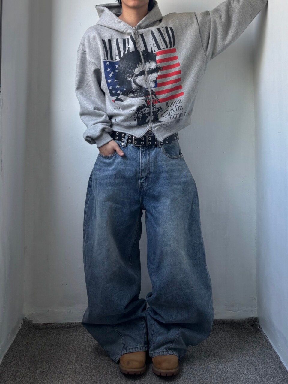 美式印花拉鍊連帽外套-2