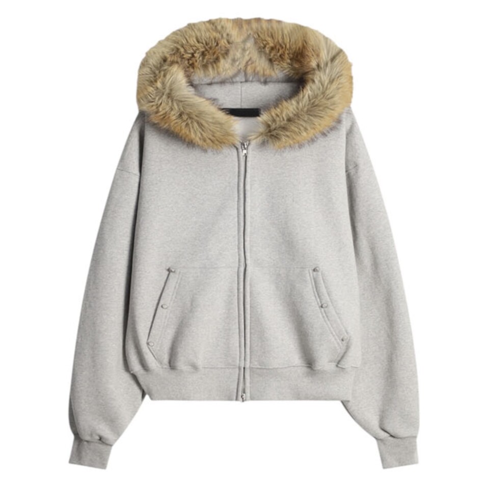 貉毛鉚釘短版連帽拉鍊外套-6