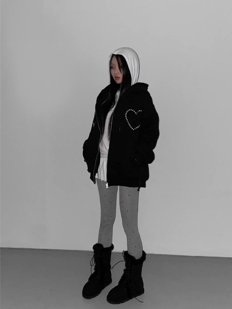 束口愛心鉚釘連帽外套:圖片 3