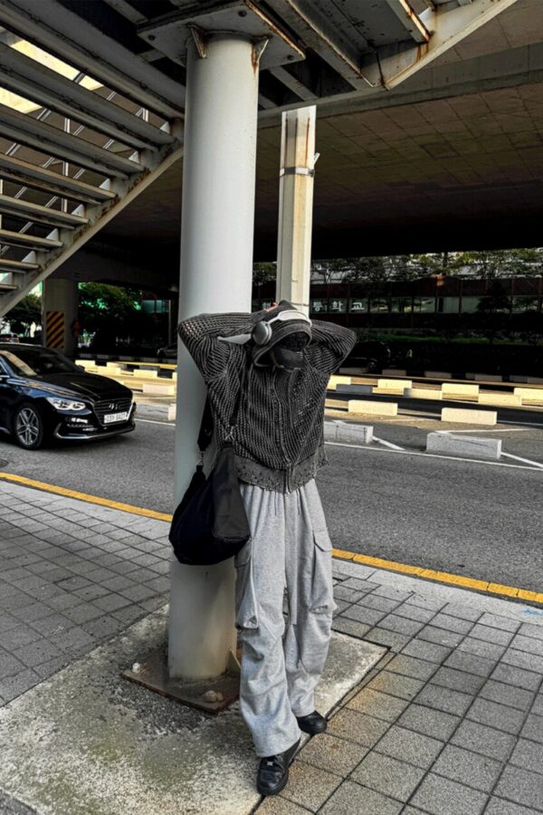 破壞下擺網眼連帽外套-1