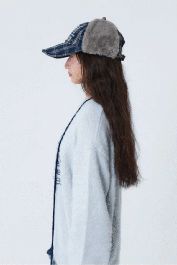 [aeae] 格紋雷鋒帽蓋耳帽-1