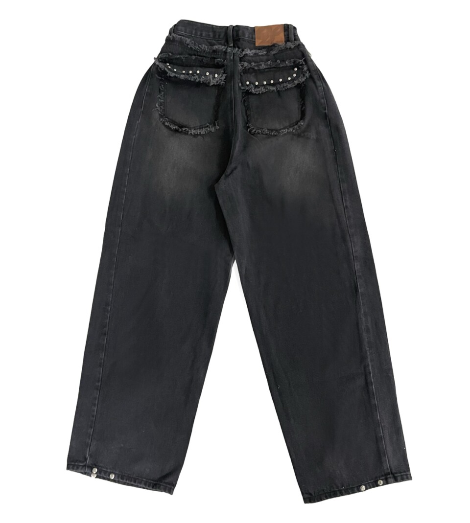 鉚釘流蘇寬版牛仔褲:圖片 8