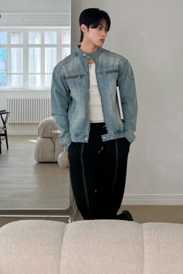 拼接水洗牛仔夾克-1