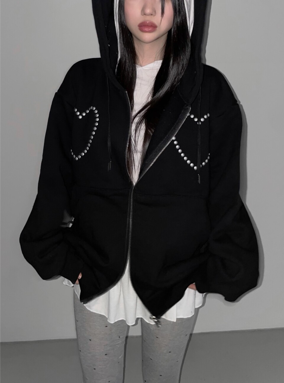 束口愛心鉚釘連帽外套:圖片 4