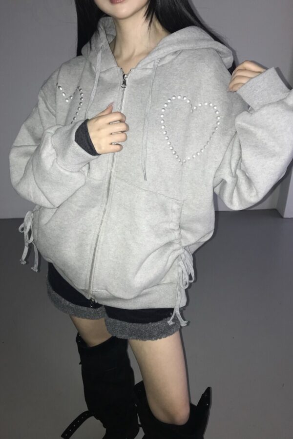 Alternative view of 束口愛心鉚釘連帽外套