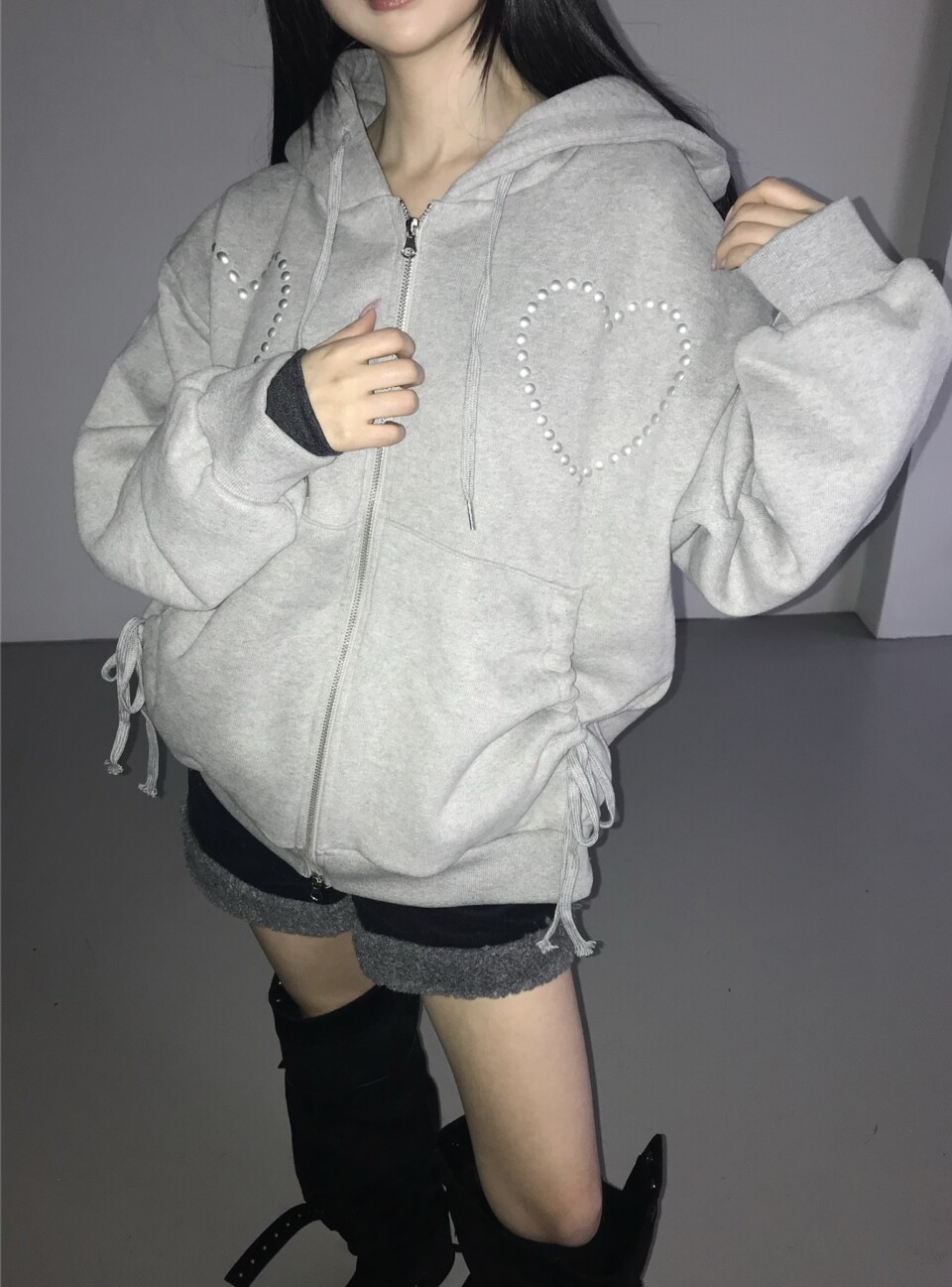 束口愛心鉚釘連帽外套:圖片 2