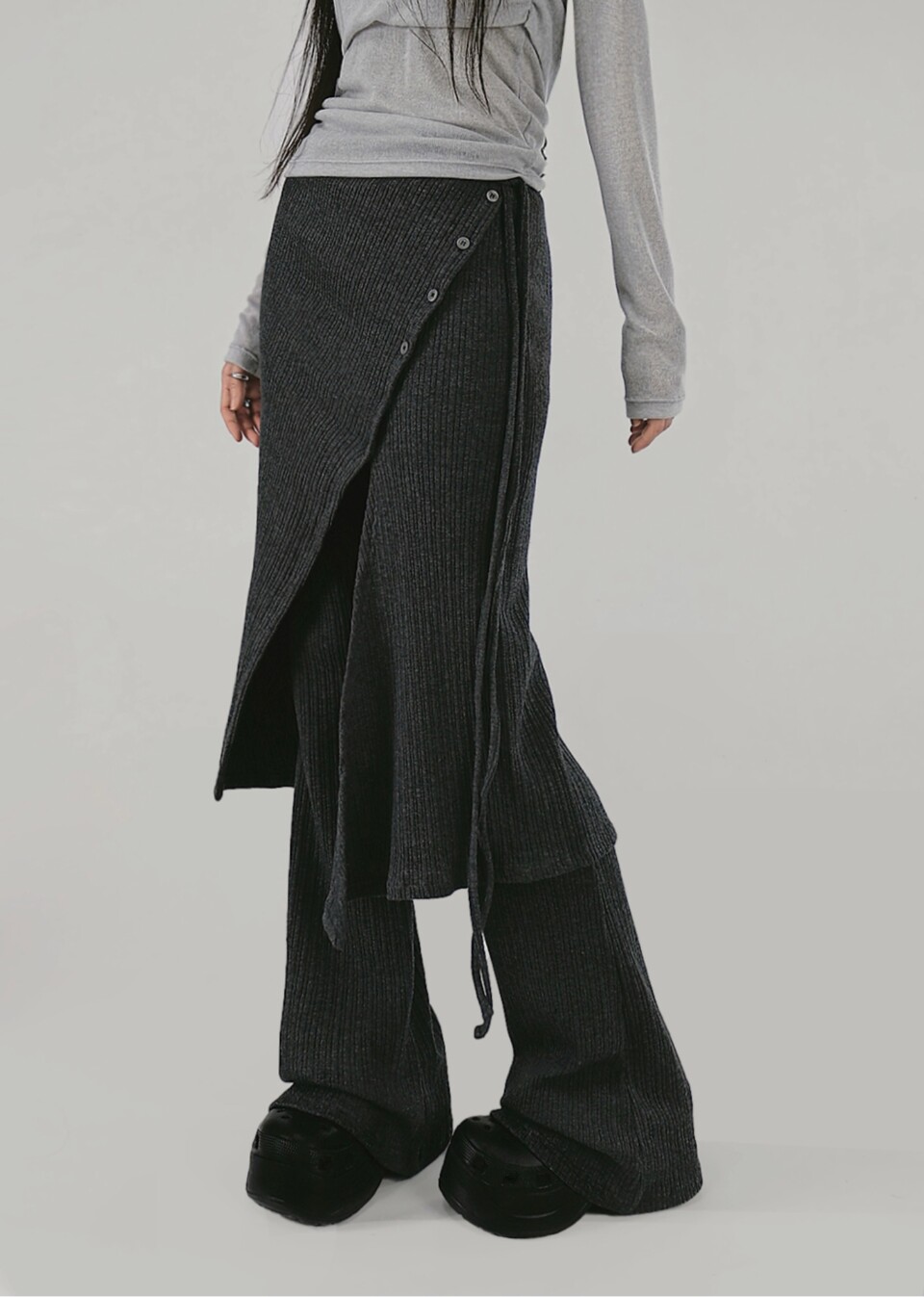 兩件式裙+喇叭休閒褲-3