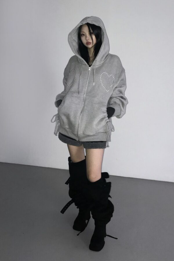 束口愛心鉚釘連帽外套