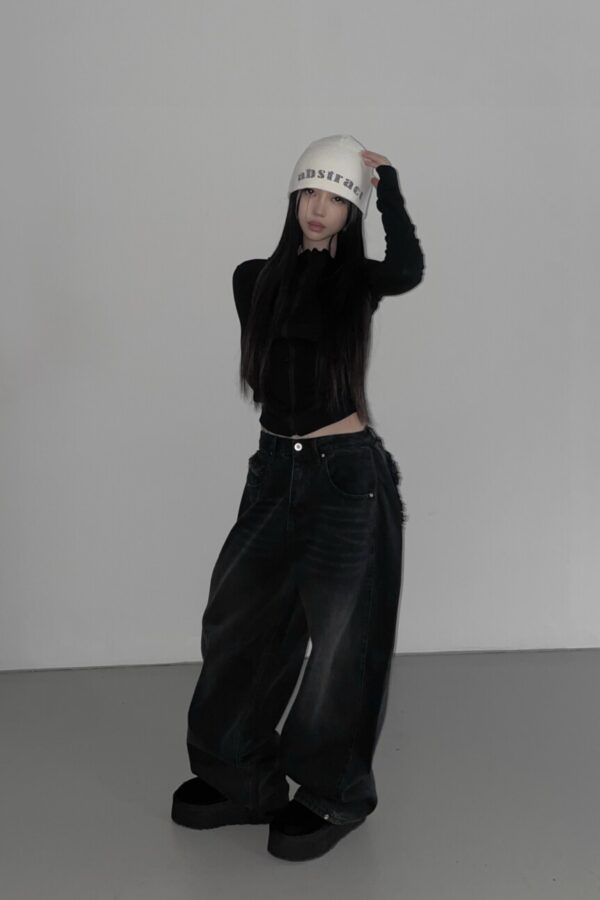 Alternative view of 鉚釘流蘇寬版牛仔褲