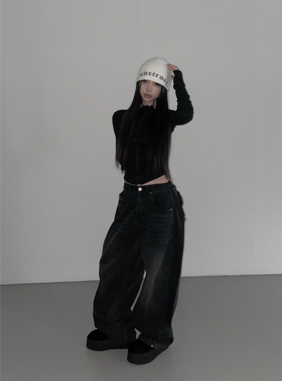 鉚釘流蘇寬版牛仔褲:圖片 2