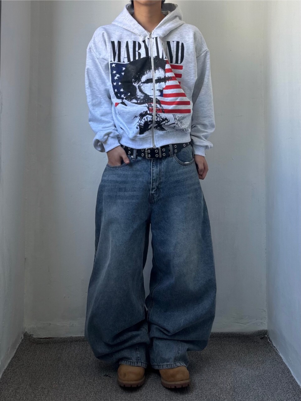 美式印花拉鍊連帽外套-4