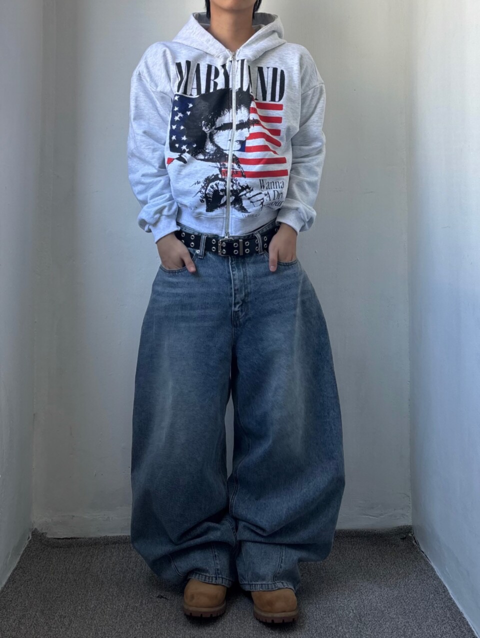 美式印花拉鍊連帽外套-3